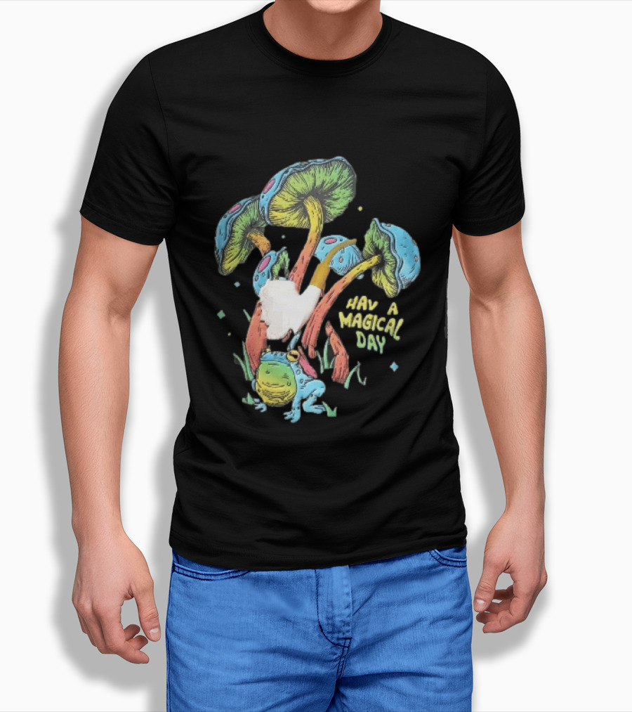 Have A Magical Day Colorful Mushrooms And Frog Pipe Cartoon T-Shirt