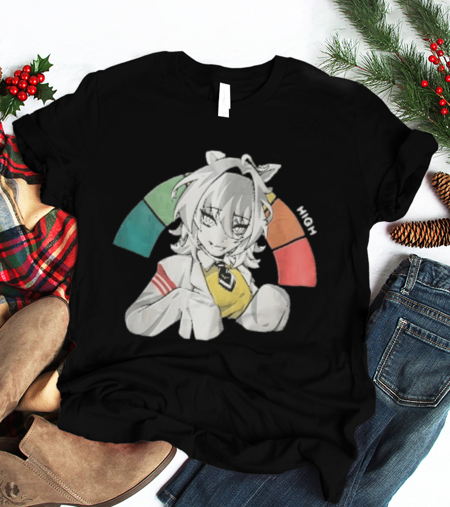 High Anime Cat Girl White Hair Threat Meter Gauge T-Shirt