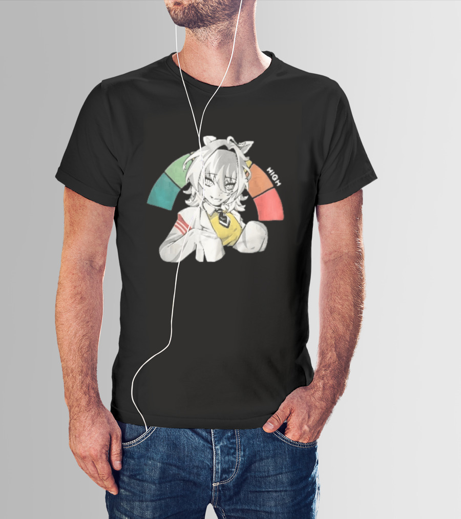 High Anime Cat Girl White Hair Threat Meter Gauge T-Shirt