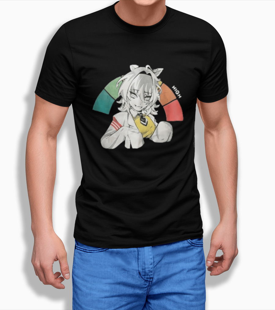 High Anime Cat Girl White Hair Threat Meter Gauge T-Shirt