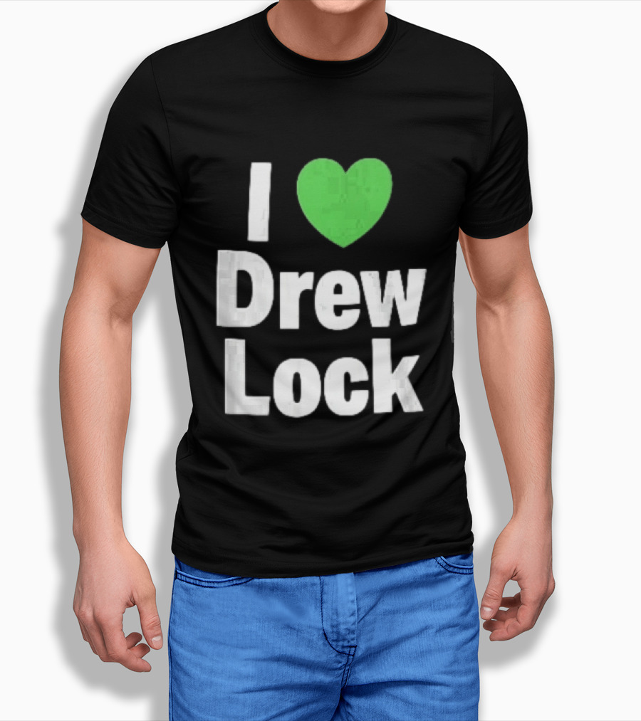 I Love Drew Lock Green Heart Silver White Gradient Letters T-Shirt