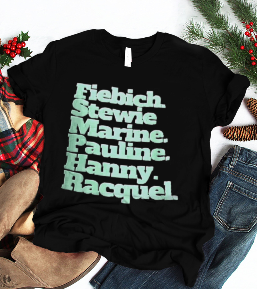 Fiebich Stewie Marine Pauline Hanny Racquel Mint Green Stacked Name List T-Shirt