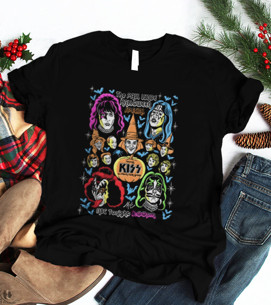 Kiss The Paul Lynde Halloween Special Flash Rock Group ABC Tonight 800pm Cartoon Caricatures Bats T-Shirt