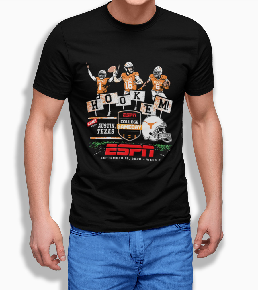 Texas Longhorns Quinn Ewers ESPN College Gameday Hook 'Em Austin Texas 2026 T-Shirt