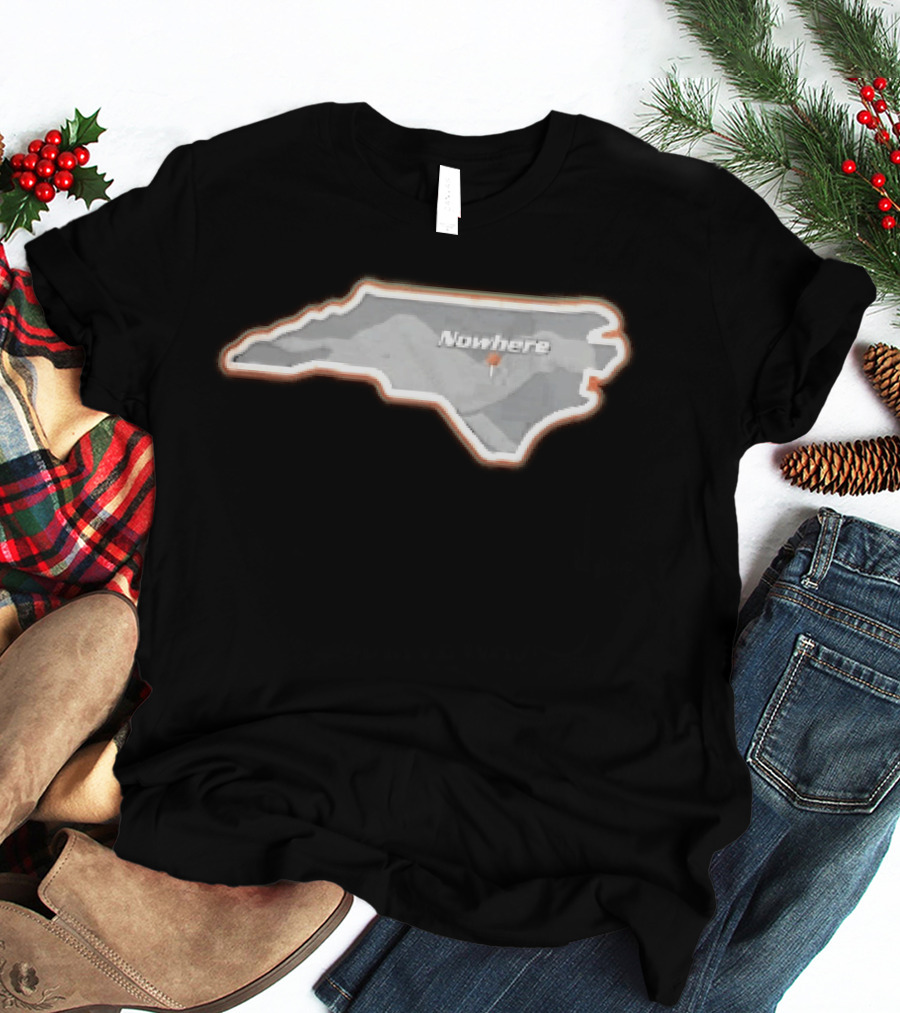Nowhere North Carolina State Orange White Border Location Pin T-Shirt