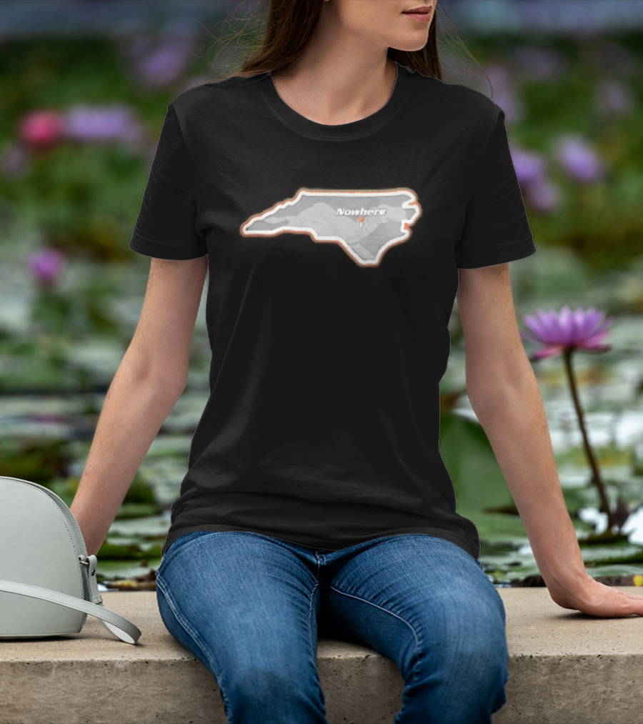 Nowhere North Carolina State Orange White Border Location Pin T-Shirt