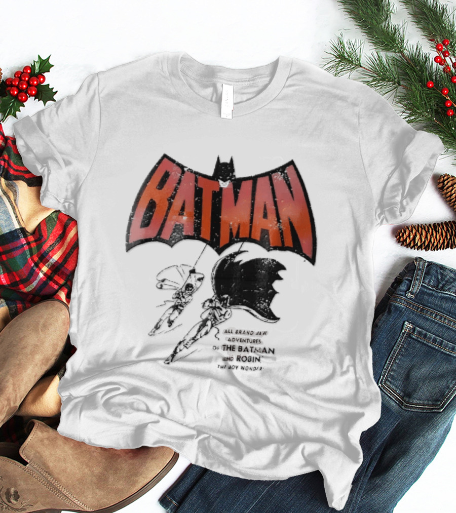 Batman All Brand New Adventures The And Robin Boy Wonder Distressed Line Swinging Capes T-Shirt