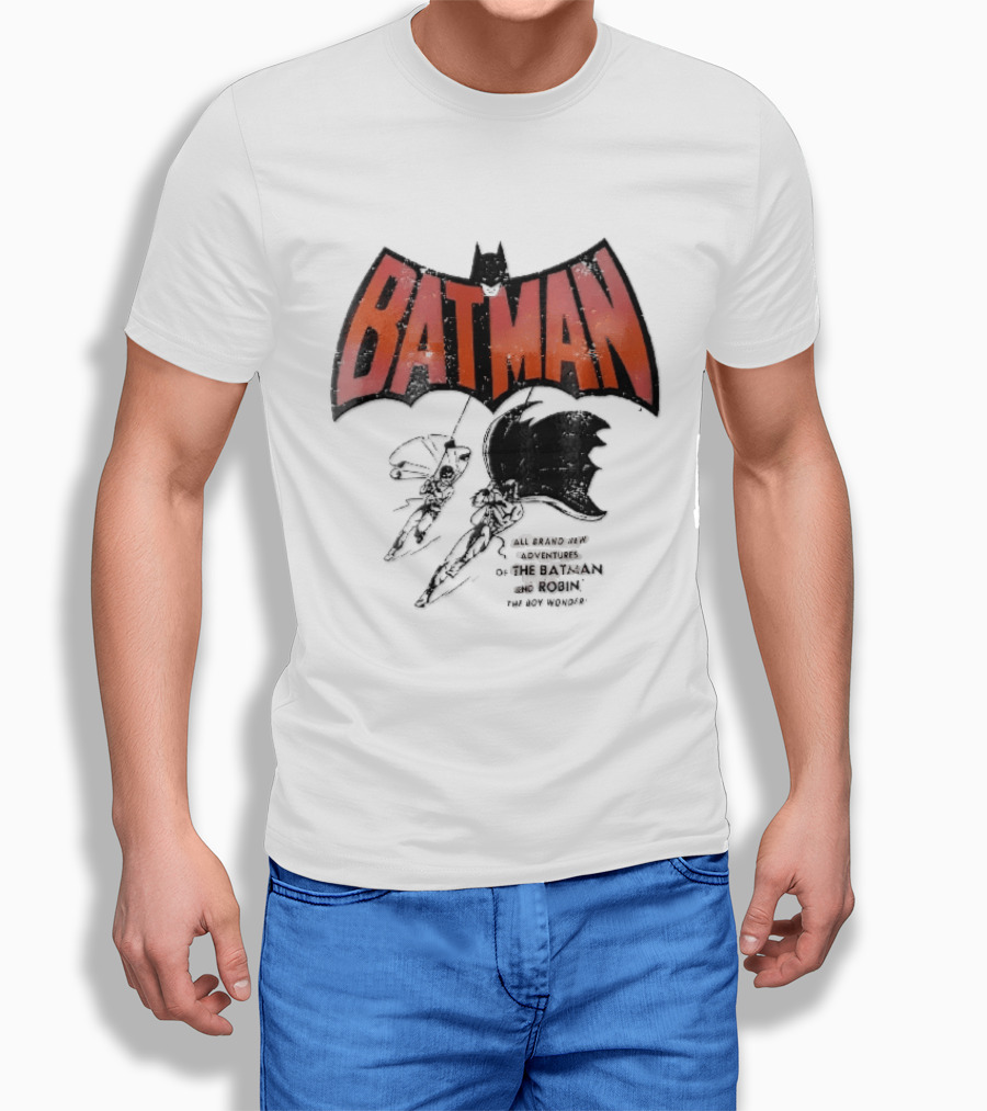 Batman All Brand New Adventures The And Robin Boy Wonder Distressed Line Swinging Capes T-Shirt