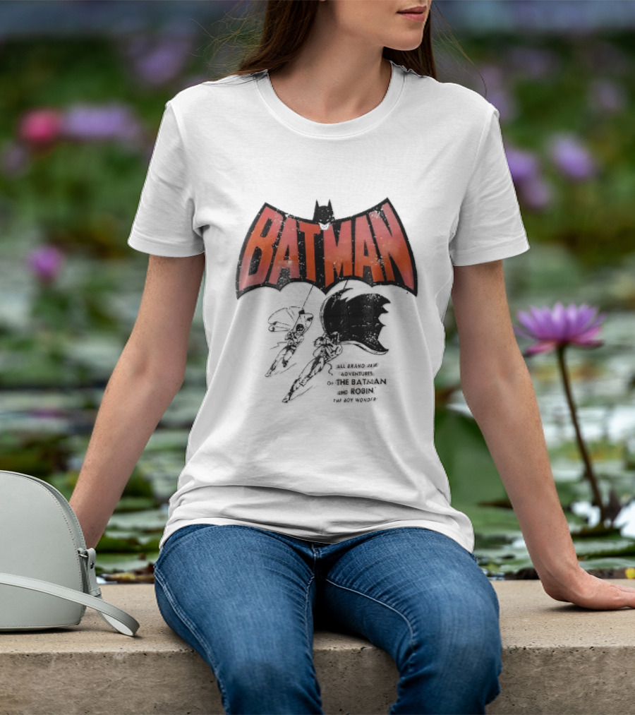 Batman All Brand New Adventures The And Robin Boy Wonder Distressed Line Swinging Capes T-Shirt