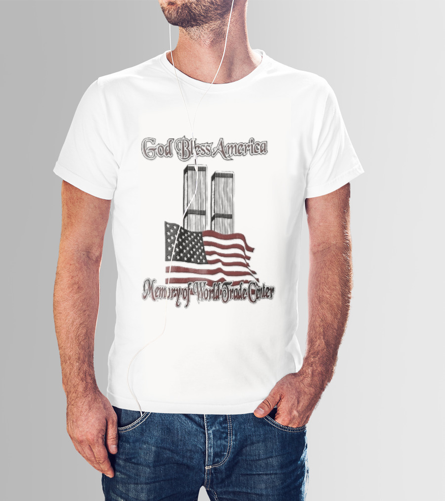 God Bless America World Trade Center Twin Towers US Flag T-Shirt