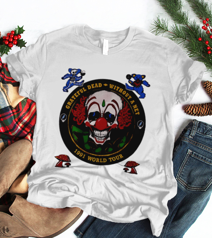 Grateful Dead Clown Skull Without A Net 1991 World Tour Dancing Bear T-Shirt
