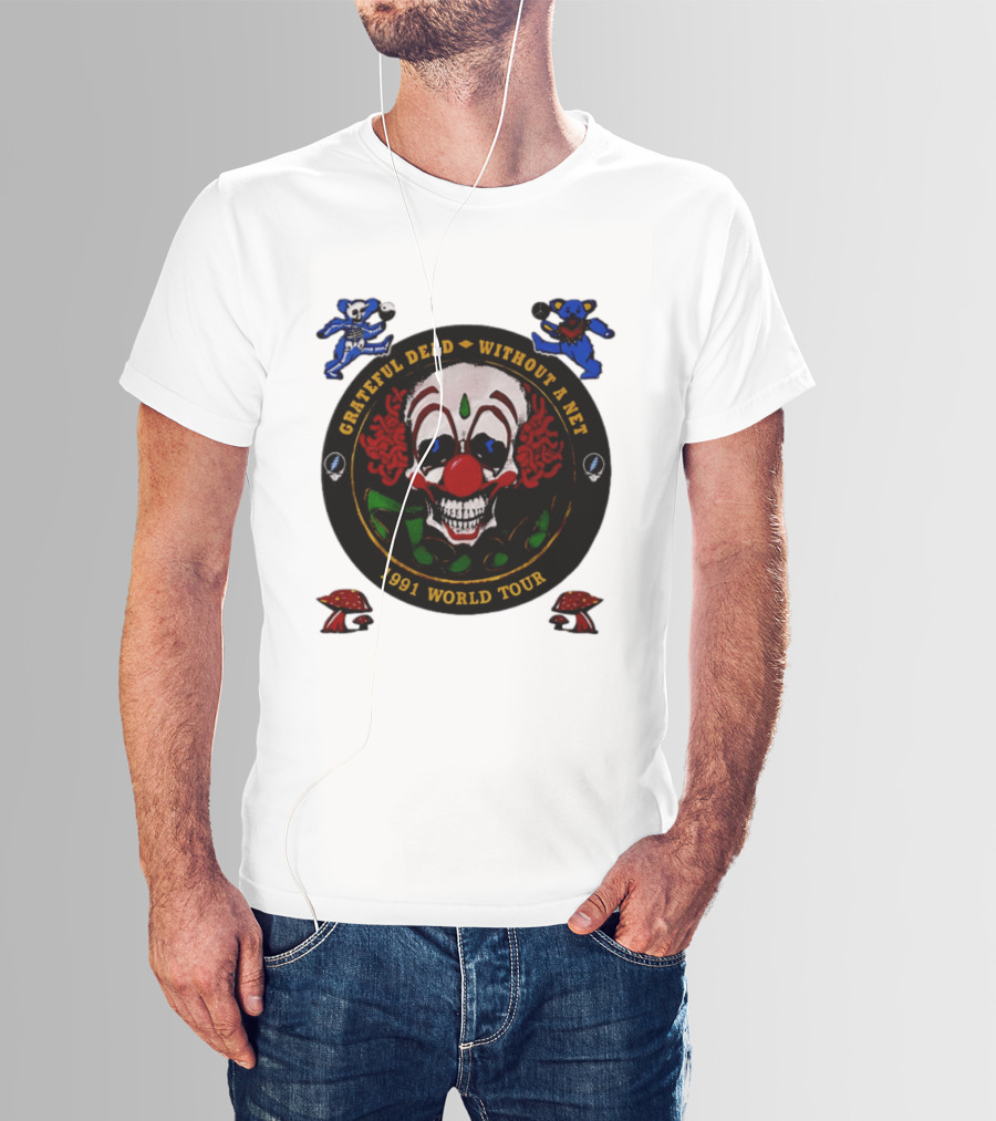 Grateful Dead Clown Skull Without A Net 1991 World Tour Dancing Bear T-Shirt