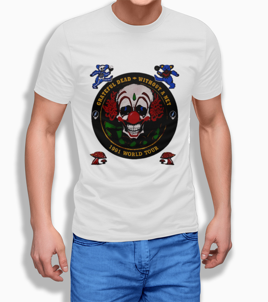 Grateful Dead Clown Skull Without A Net 1991 World Tour Dancing Bear T-Shirt