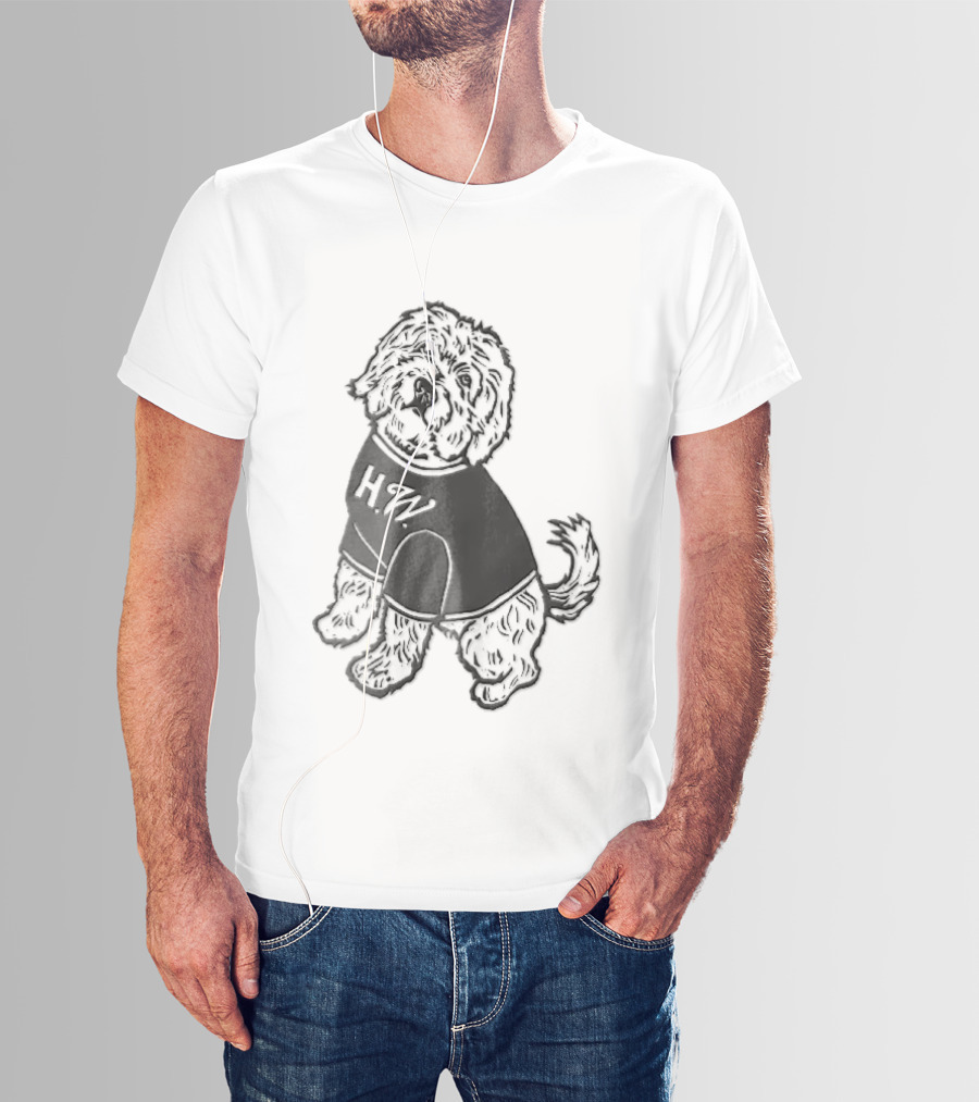 Hw Black White Line Fluffy Dog Sitting T-Shirt