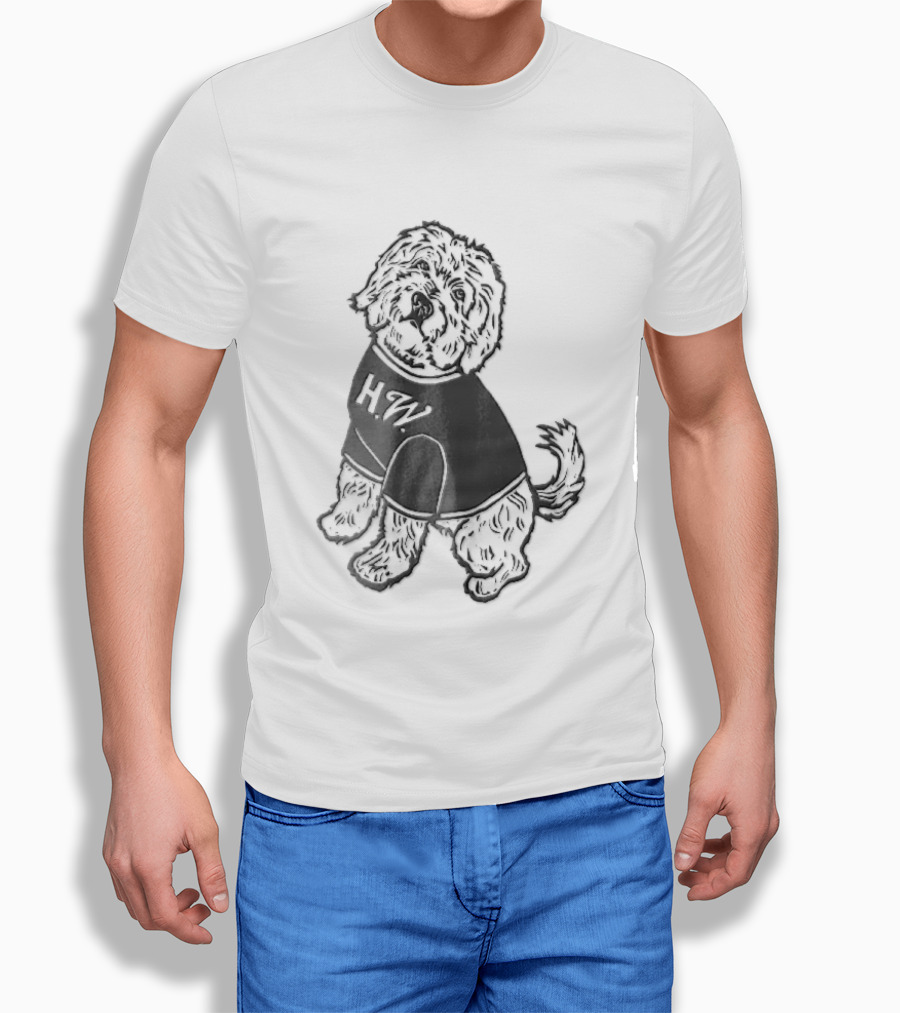 Hw Black White Line Fluffy Dog Sitting T-Shirt