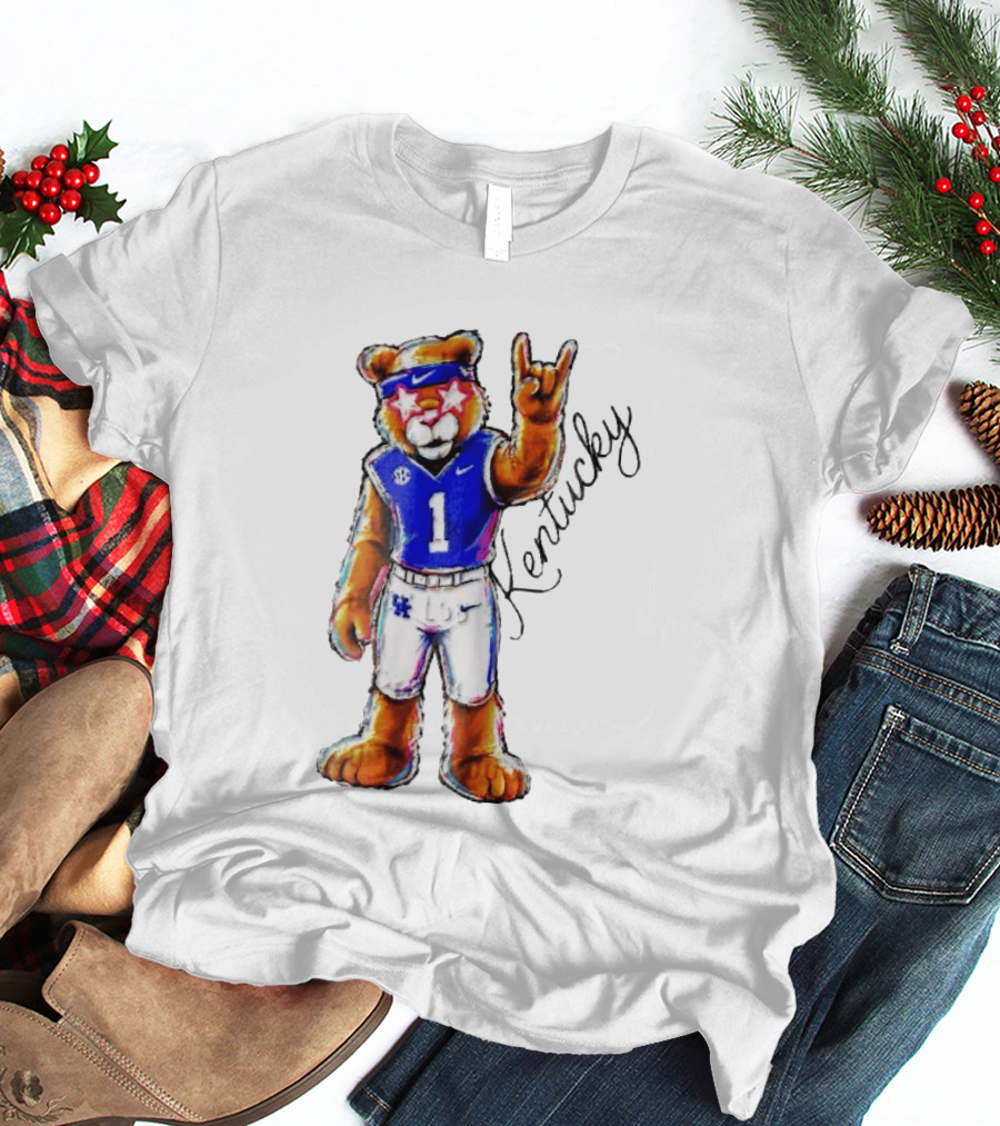 Kentucky Wildcats Mascot NCAA Pink Star Glasses Rock Sign T-Shirt