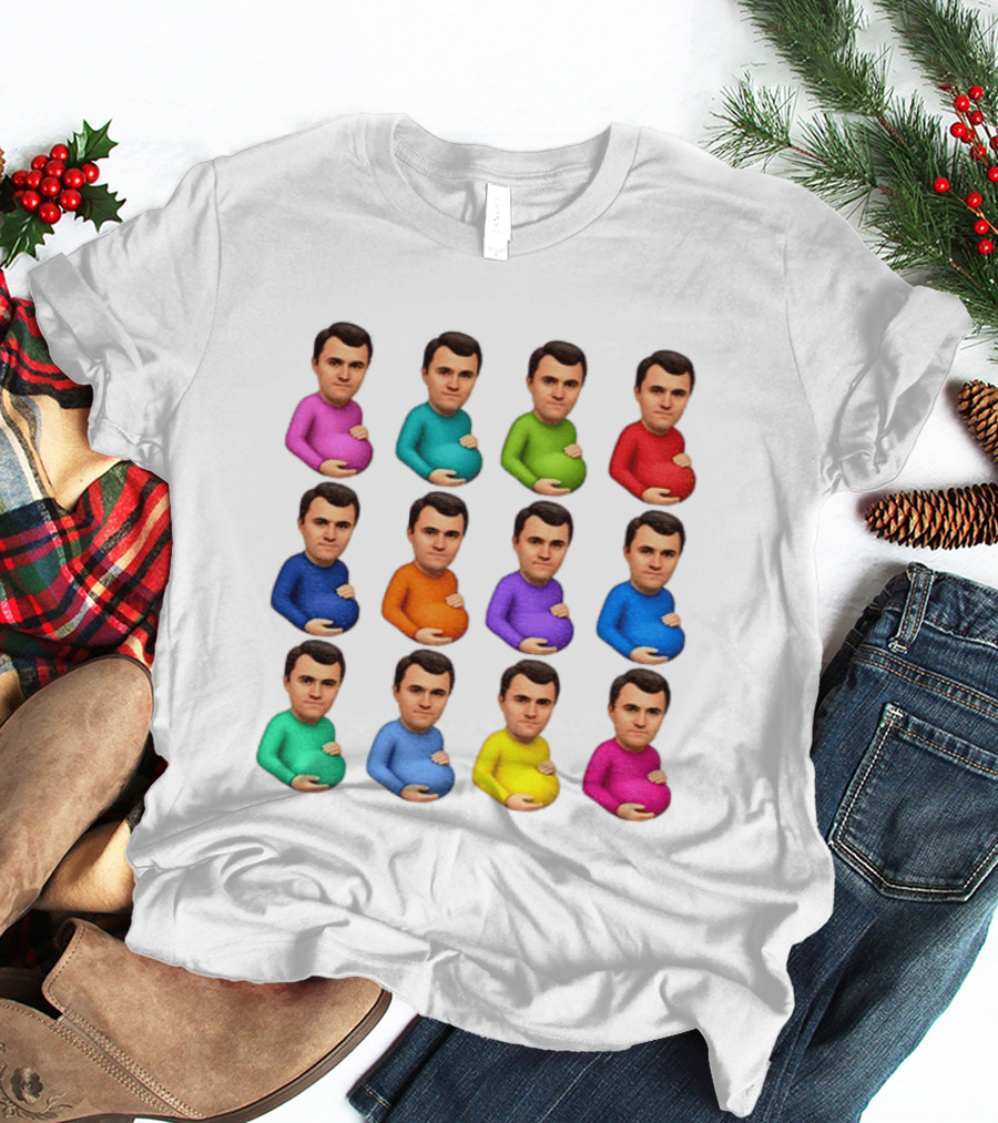 Pregnant Charlie Kirk Multicolored Avatars Emoji T-Shirt