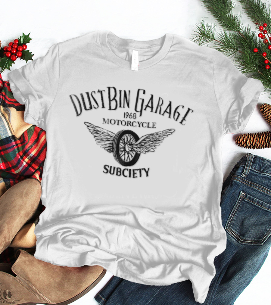 Dustbin Garage 1968 Motorcycle Flying Spoke Wheel Wings Subciety T-Shirt