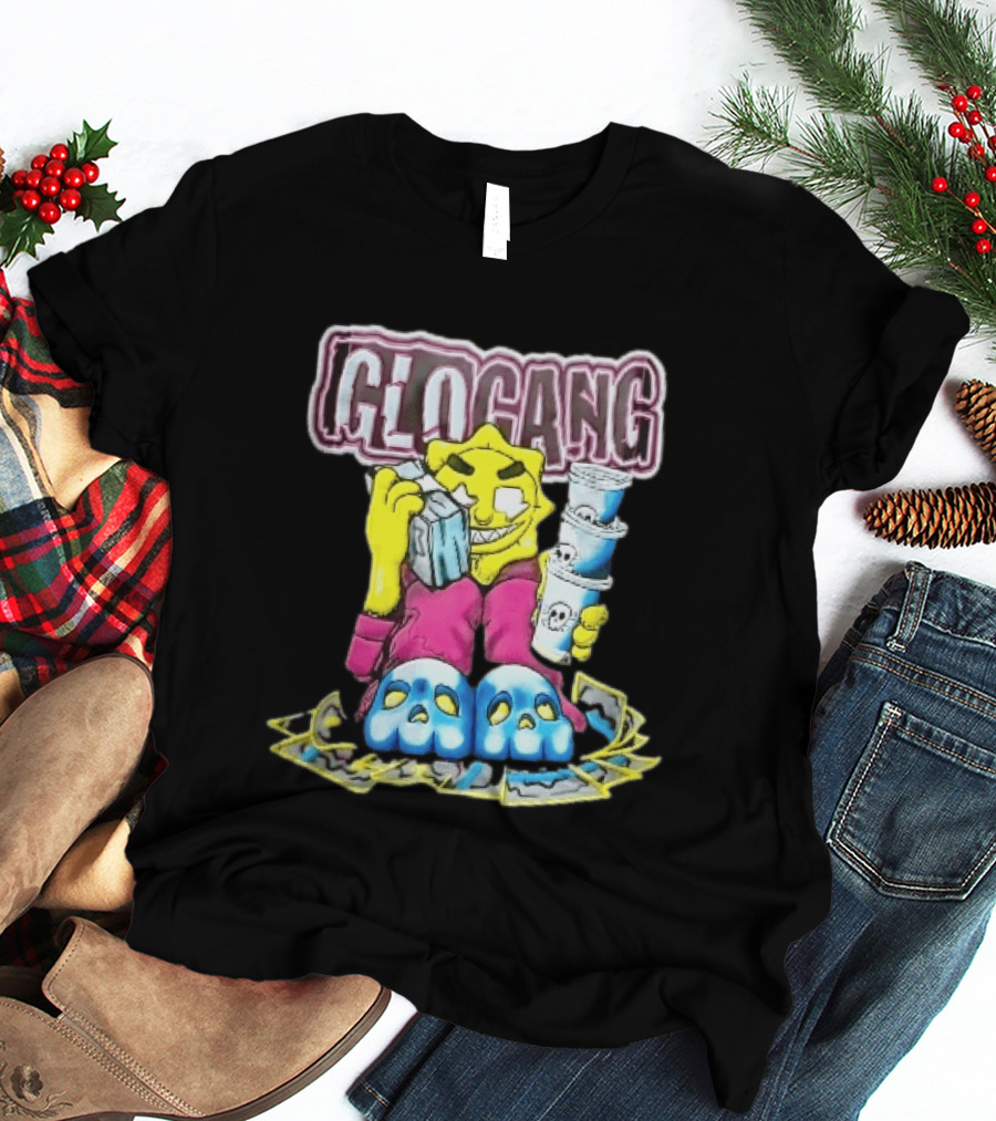 Glo Gang Cartoon Sun Money Double Cups Skull Slippers T-Shirt