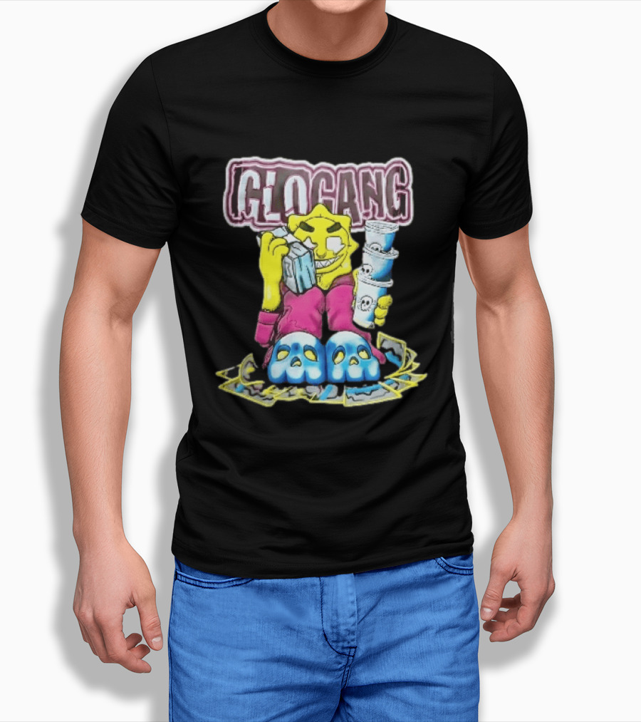 Glo Gang Cartoon Sun Money Double Cups Skull Slippers T-Shirt
