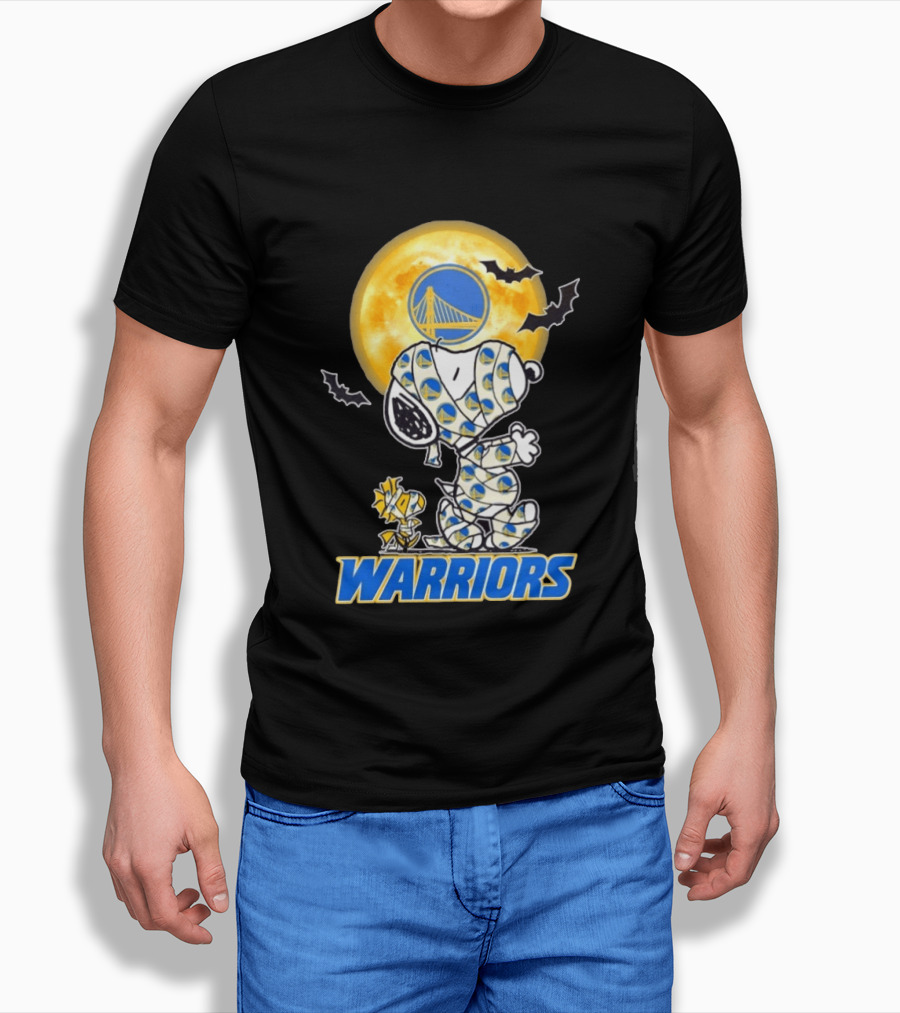 Golden State Warriors Snoopy Woodstock Mummy Halloween Moon Bats T-Shirt