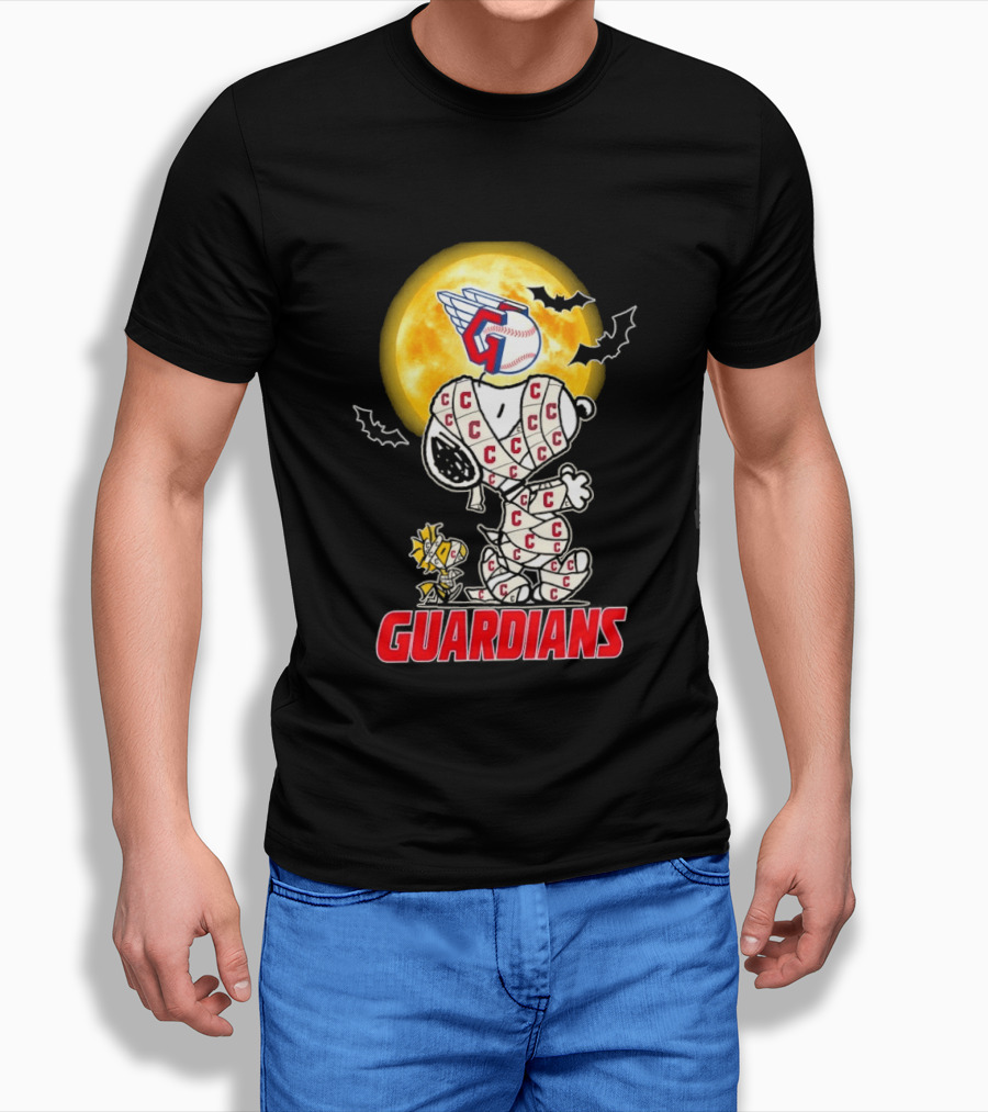 Cleveland Guardians Snoopy Woodstock Mummy Halloween Moon T-Shirt