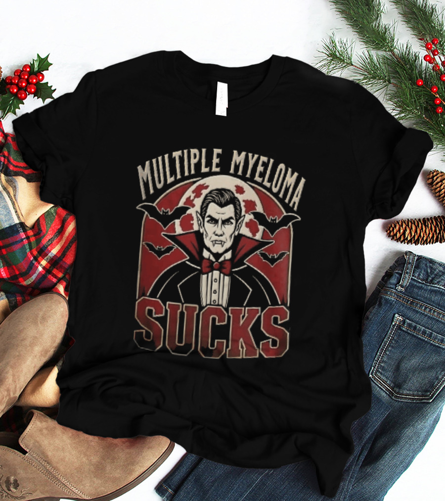 Multiple Myeloma Sucks Vampire Dracula Fangs Bats Red Moon Halloween T-Shirt