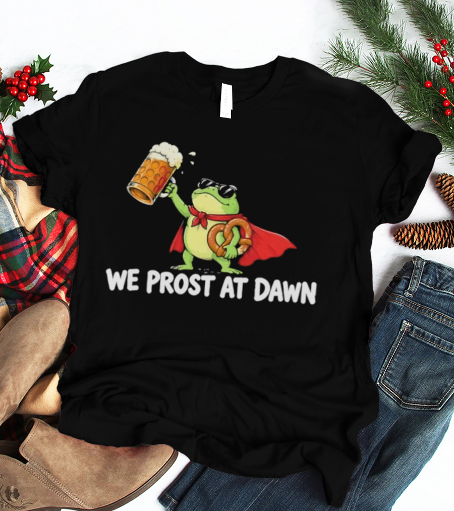 Frog With Beer And Pretzel We Prost At Dawn Superhero Cape T-Shirt
