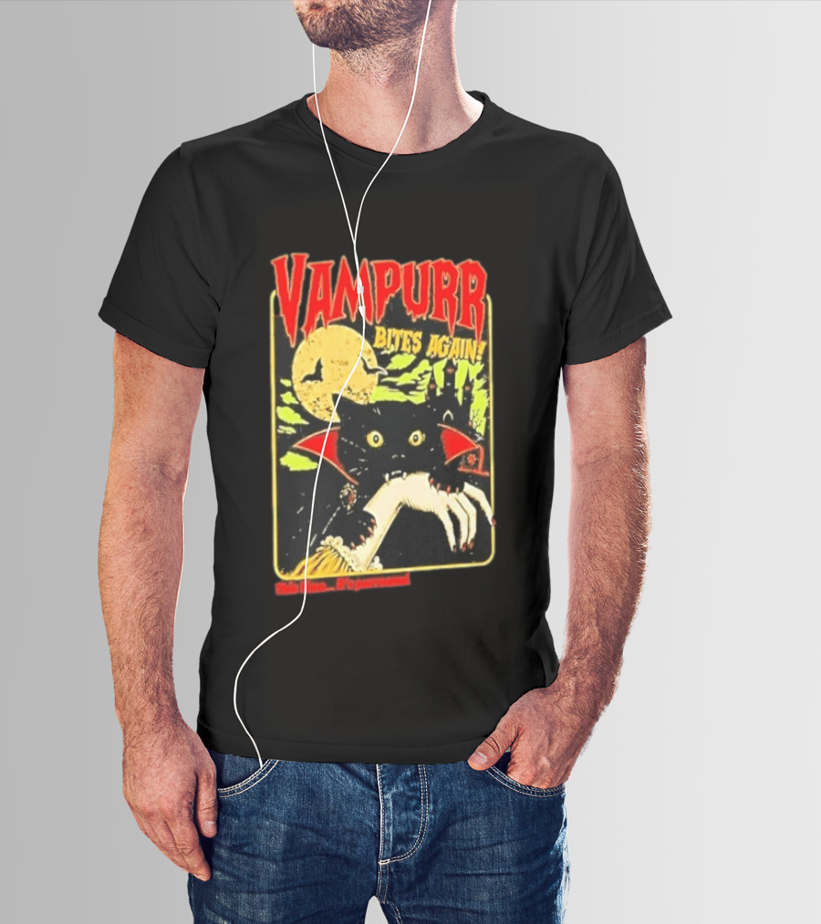 Vampurr Bites Again This Time It's Purrsonal Vintage Horror Cat Moon And Castle T-Shirt