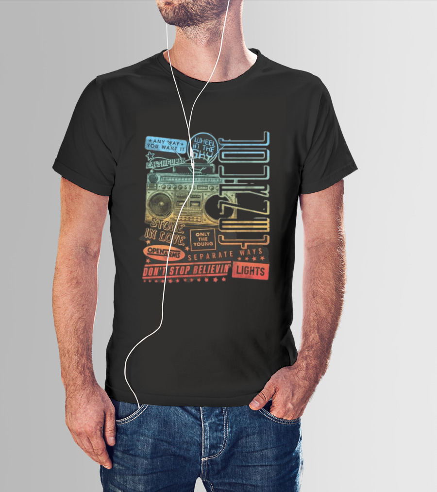 Journey Don't Stop Believin' Wheel In The Sky Stone In Love Open Arms Retro Radio T-Shirt