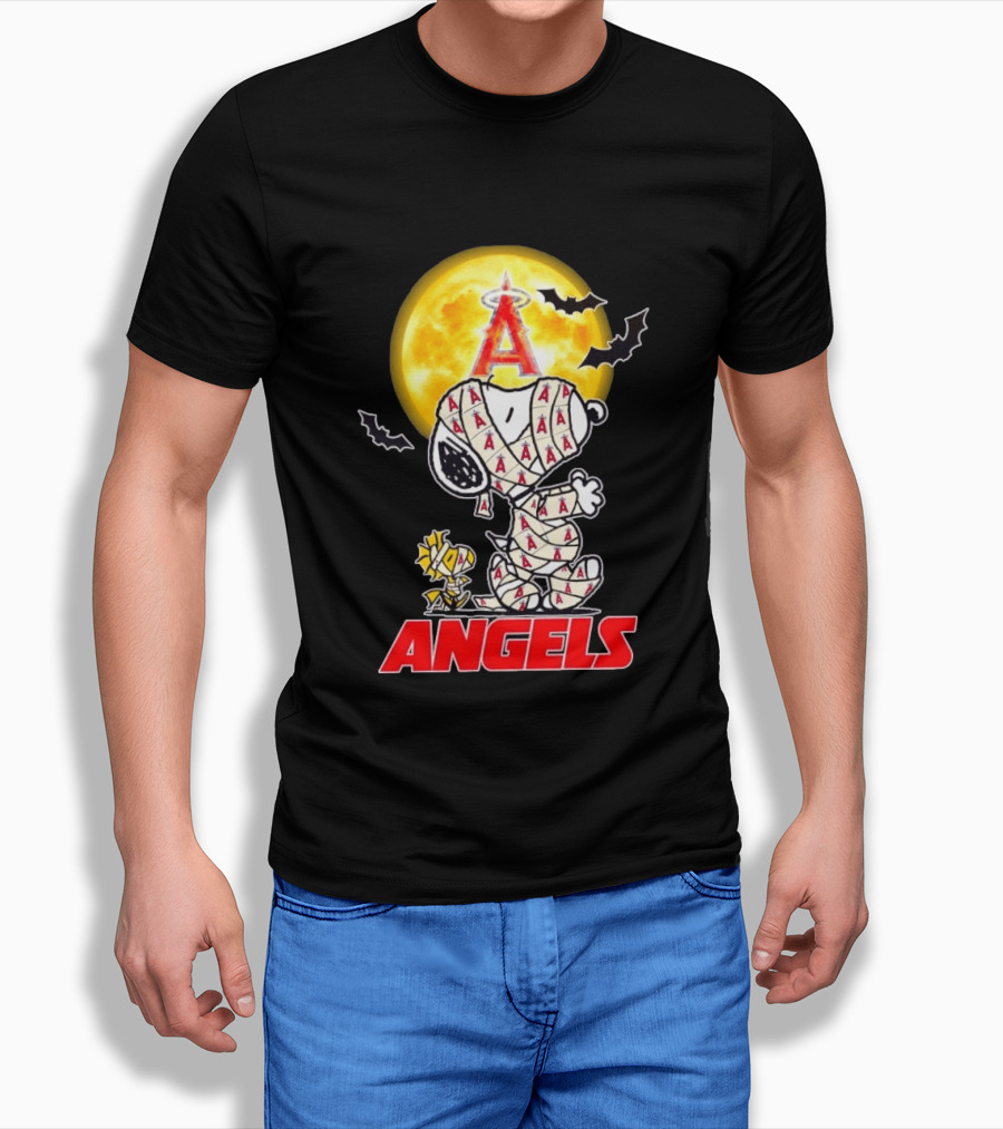 Snoopy Woodstock Mummy Halloween Los Angeles Angels Moon Bats T-Shirt