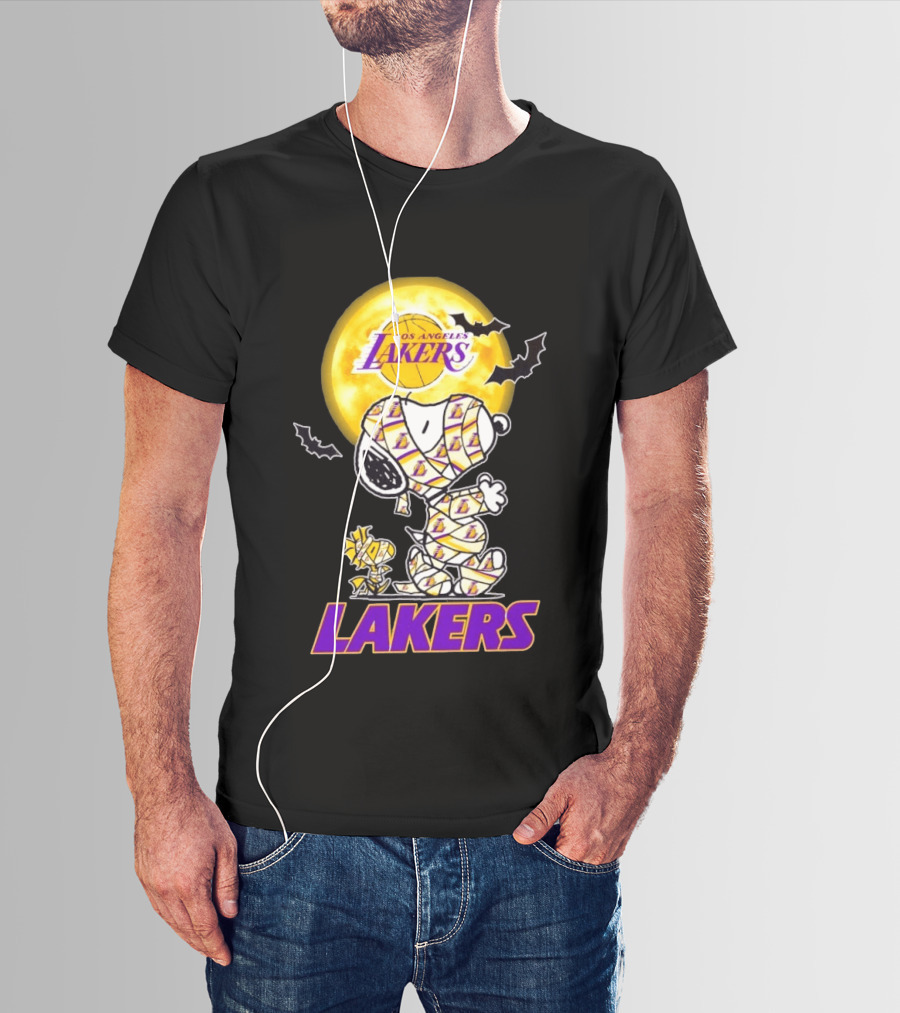 Los Angeles Lakers Snoopy Woodstock Mummy Halloween Moon Bats T-Shirt