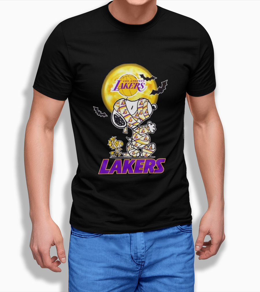 Los Angeles Lakers Snoopy Woodstock Mummy Halloween Moon Bats T-Shirt