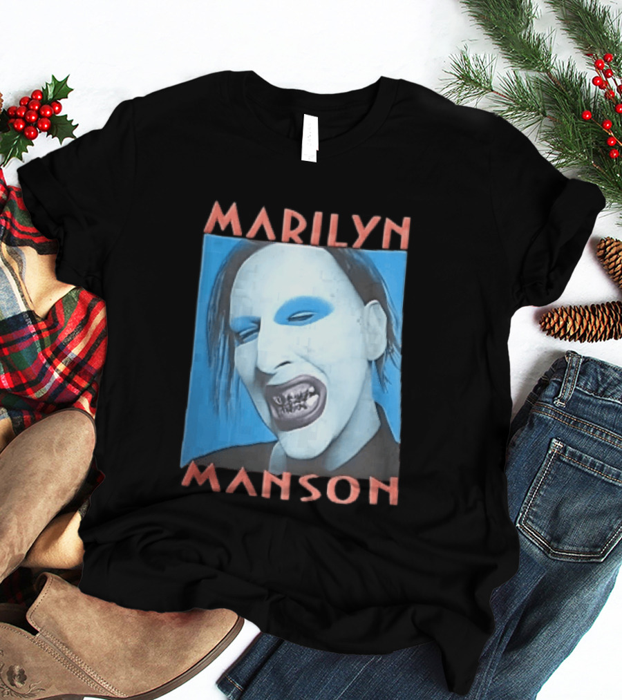 Marilyn Manson Blue Makeup Metallic Teeth Grimace T-Shirt