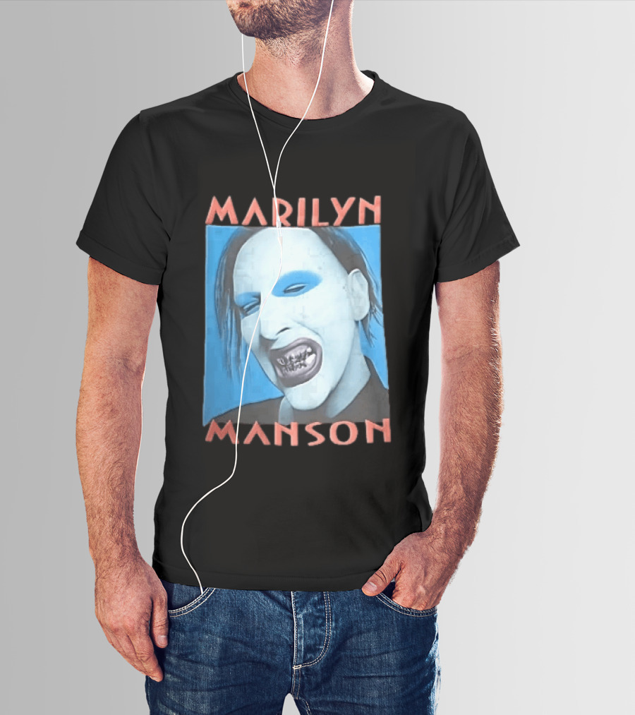 Marilyn Manson Blue Makeup Metallic Teeth Grimace T-Shirt