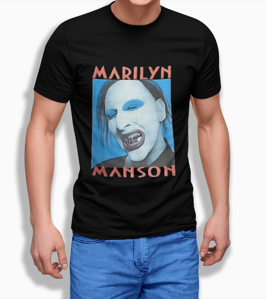 Marilyn Manson Blue Makeup Metallic Teeth Grimace T-Shirt