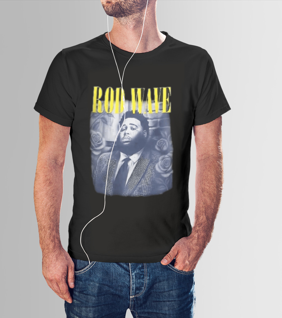 Rod Wave Yellow Bootleg Grayscale Suit Tie Roses Brick Wall T-Shirt