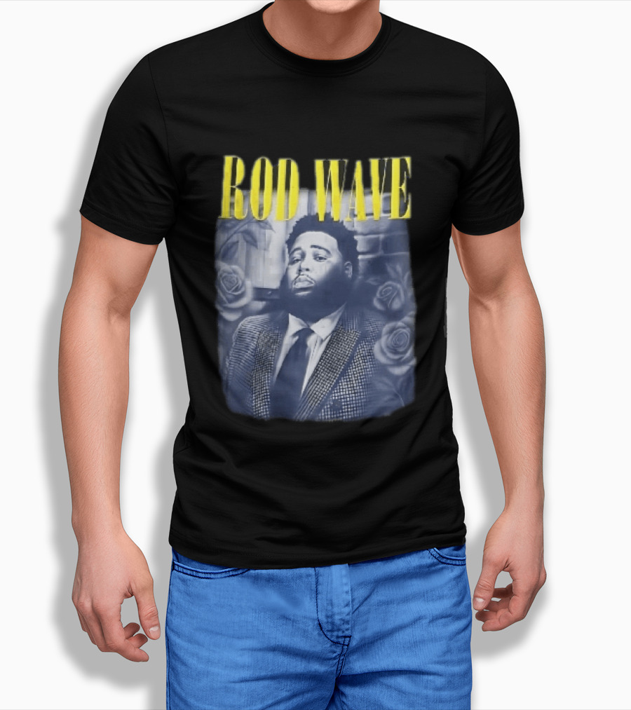 Rod Wave Yellow Bootleg Grayscale Suit Tie Roses Brick Wall T-Shirt