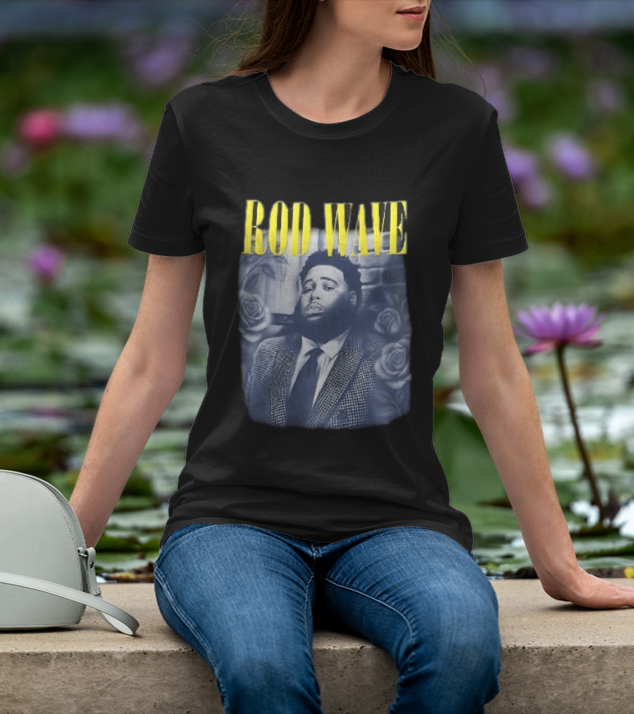 Rod Wave Yellow Bootleg Grayscale Suit Tie Roses Brick Wall T-Shirt