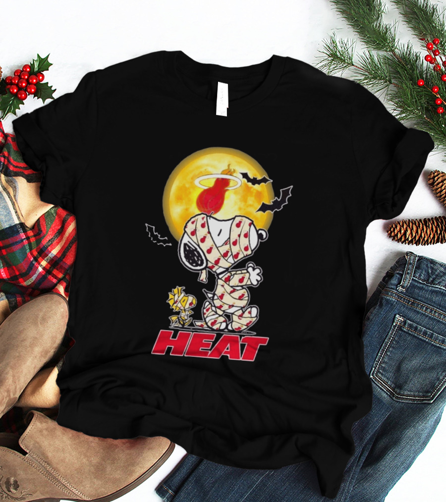 Miami Heat Snoopy Woodstock Mummy Halloween Moon Bats T-Shirt
