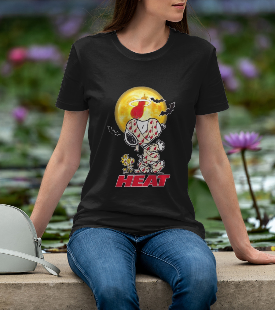Miami Heat Snoopy Woodstock Mummy Halloween Moon Bats T-Shirt