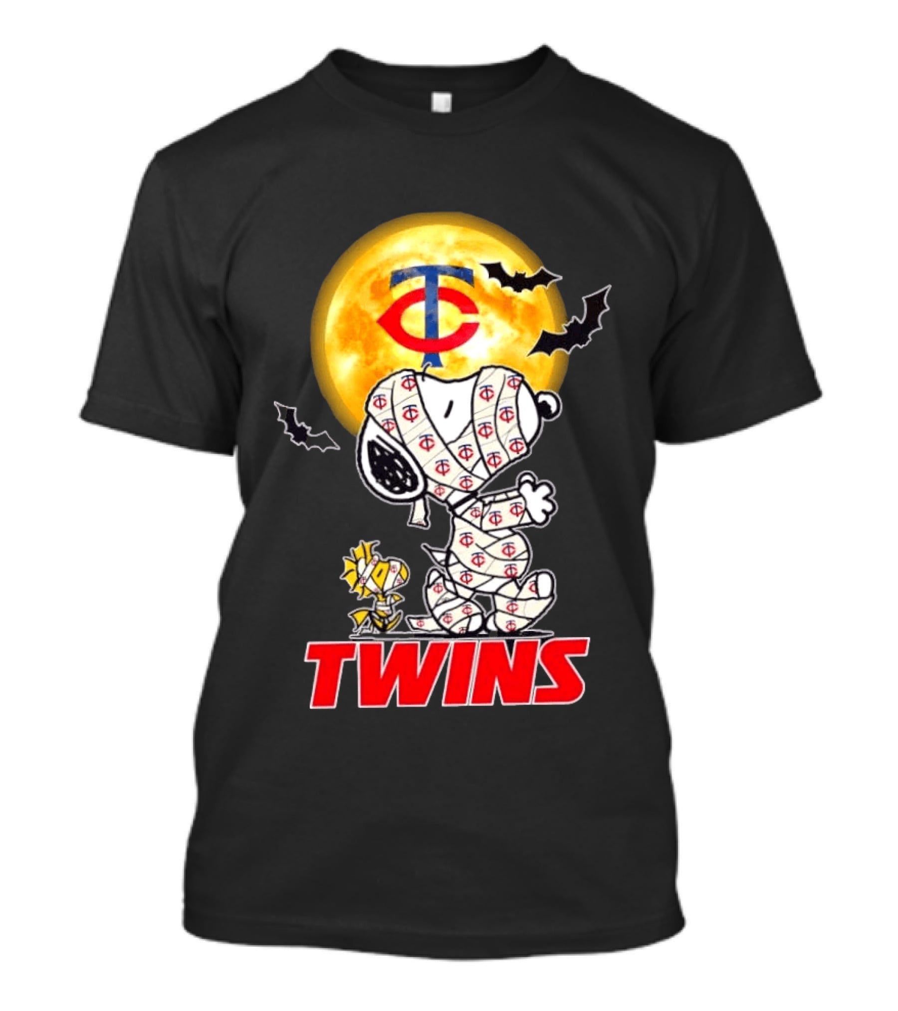 Minnesota Twins Snoopy Woodstock Mummy Halloween Moon Bats T-Shirt