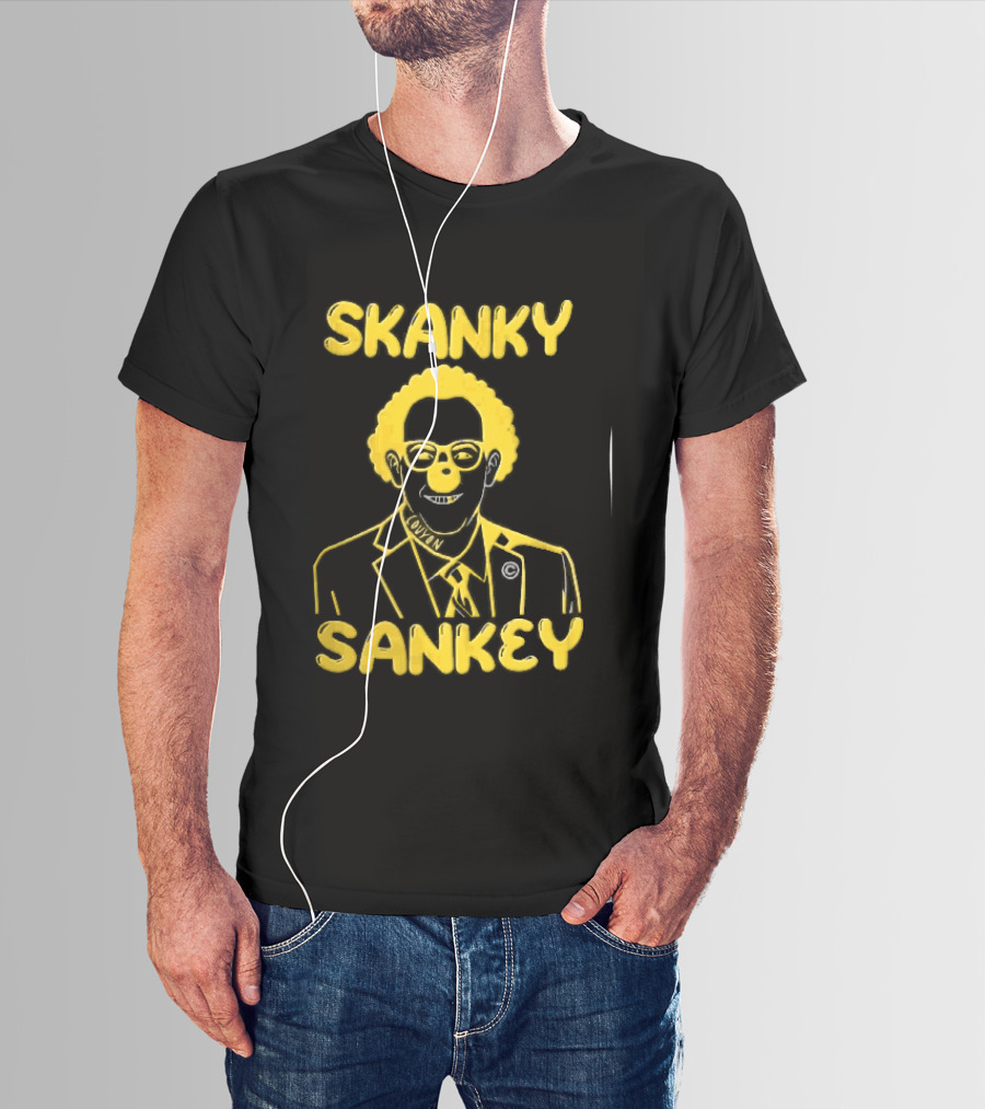Skanky Sankey Couyon Clown Glasses Yellow Suit Caricature T-Shirt