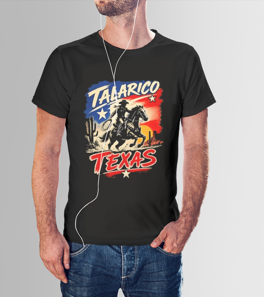 Talarico Texas Cowboy Riding Silhouette With Lone Star And Cactus T-Shirt