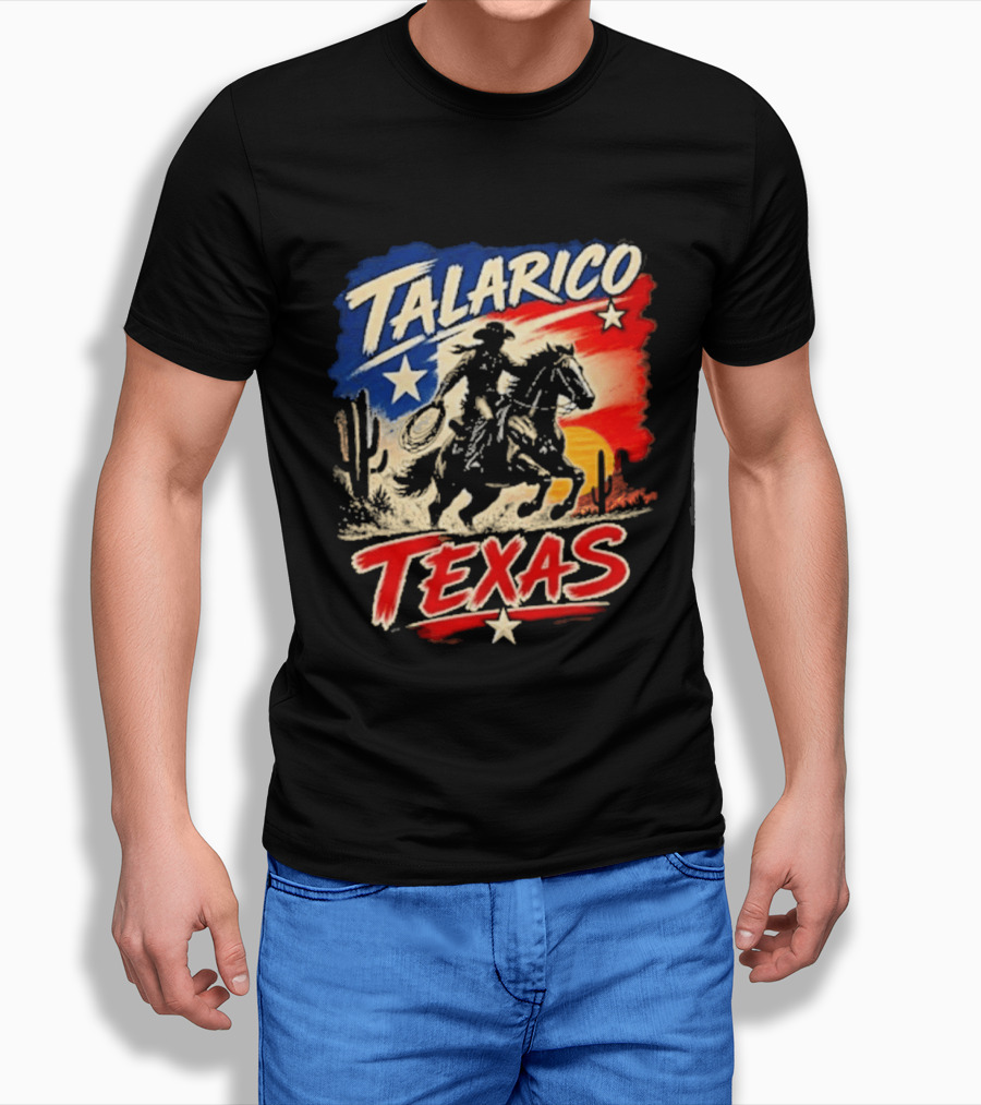 Talarico Texas Cowboy Riding Silhouette With Lone Star And Cactus T-Shirt