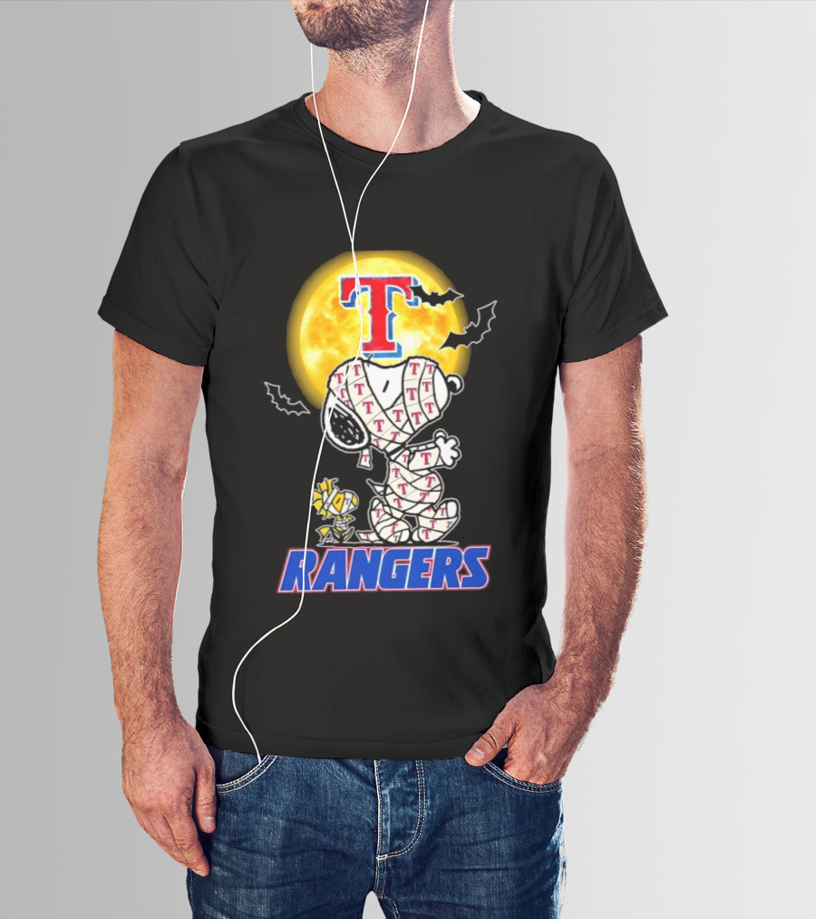 Texas Rangers Snoopy Woodstock Mummy Halloween Collaboration T-Shirt