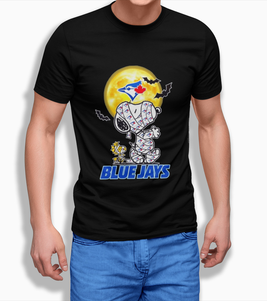 Toronto Blue Jays Halloween Snoopy Woodstock Mummy Cosplay Full Moon Bats T-Shirt