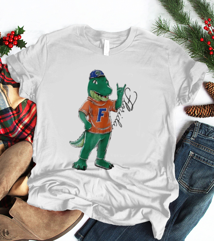 Florida Gators NCAA Albert Mascot Cartoon Alligator Raising Hand T-Shirt