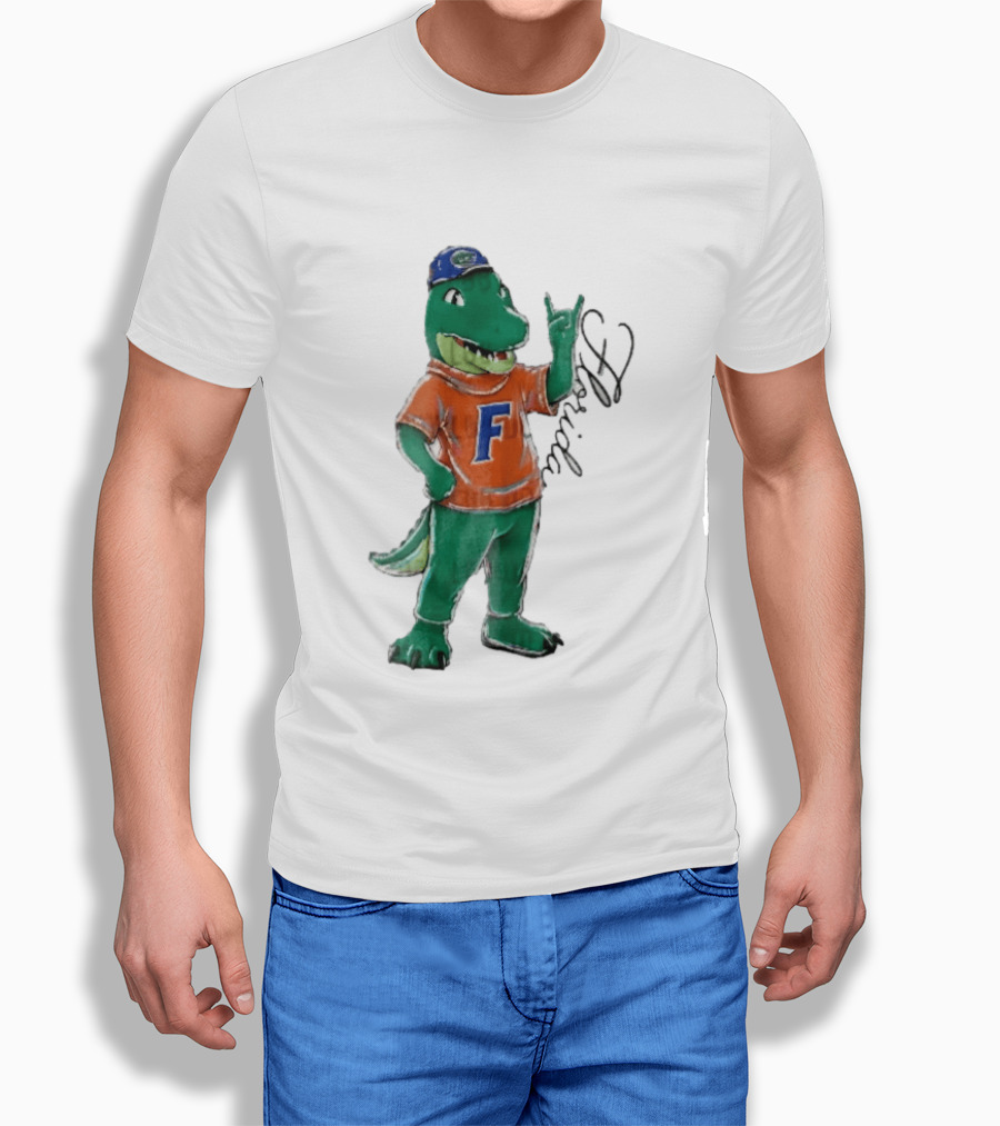 Florida Gators NCAA Albert Mascot Cartoon Alligator Raising Hand T-Shirt