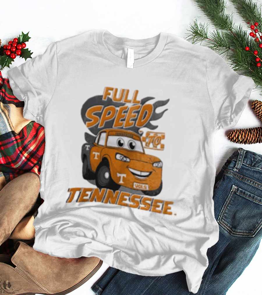 Full Speed Tennessee Vols Truck Cartoon With Flames And Number Plate T-Shirt